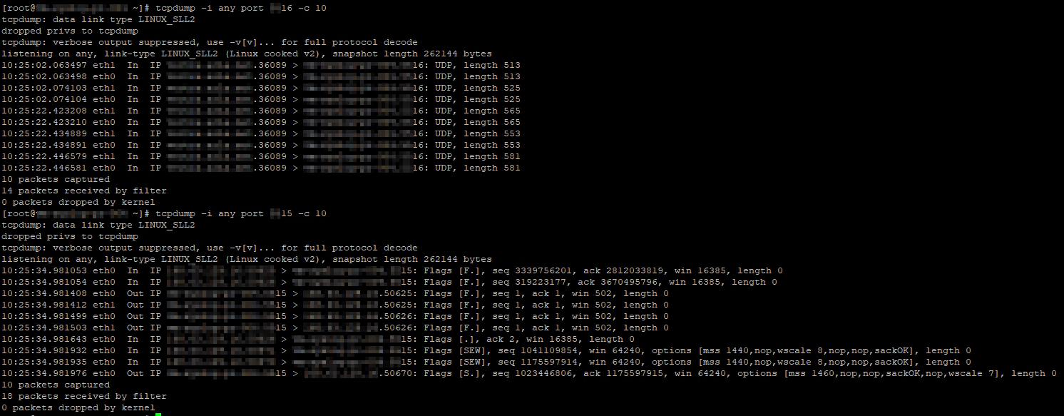 Example TCPDump output